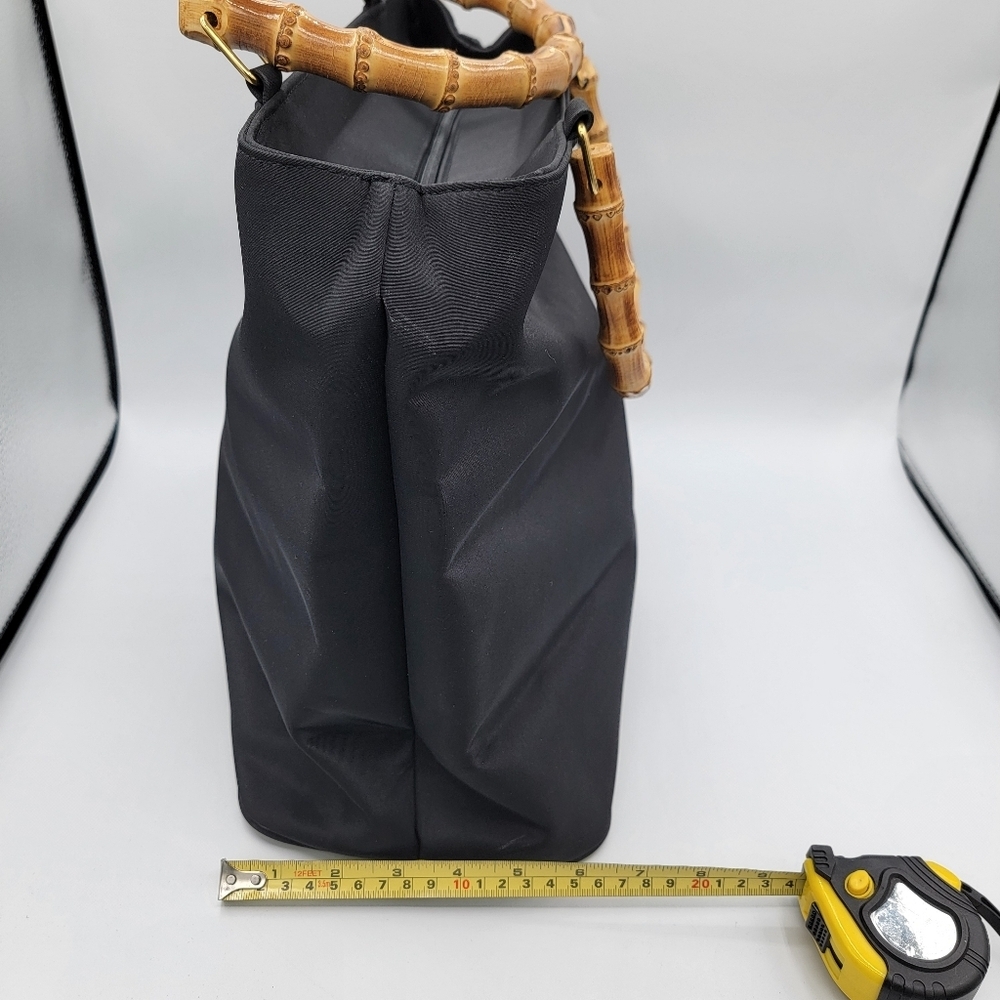 Black Tote Bag with Bamboo Handles #3064 - Picture 3 of 16